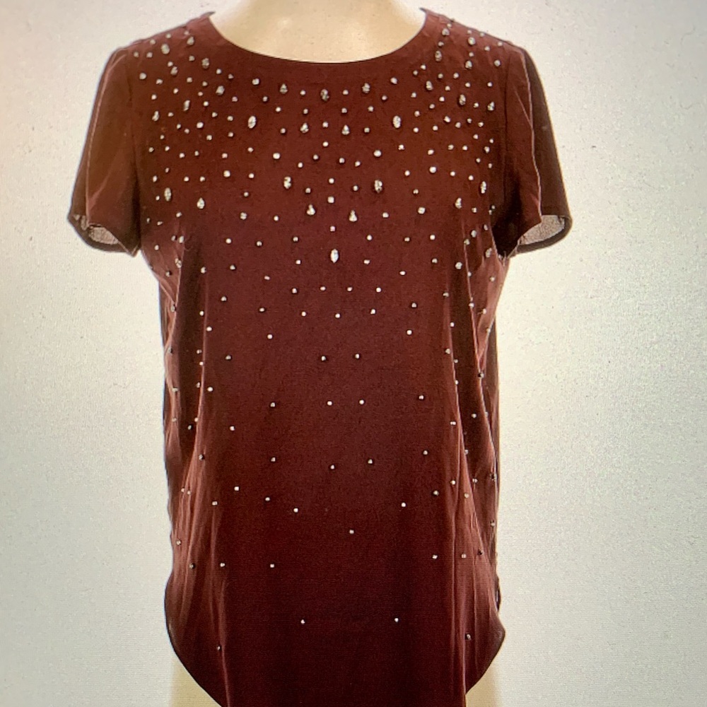 Ann Taylor Burgundy Short Sleeve Top